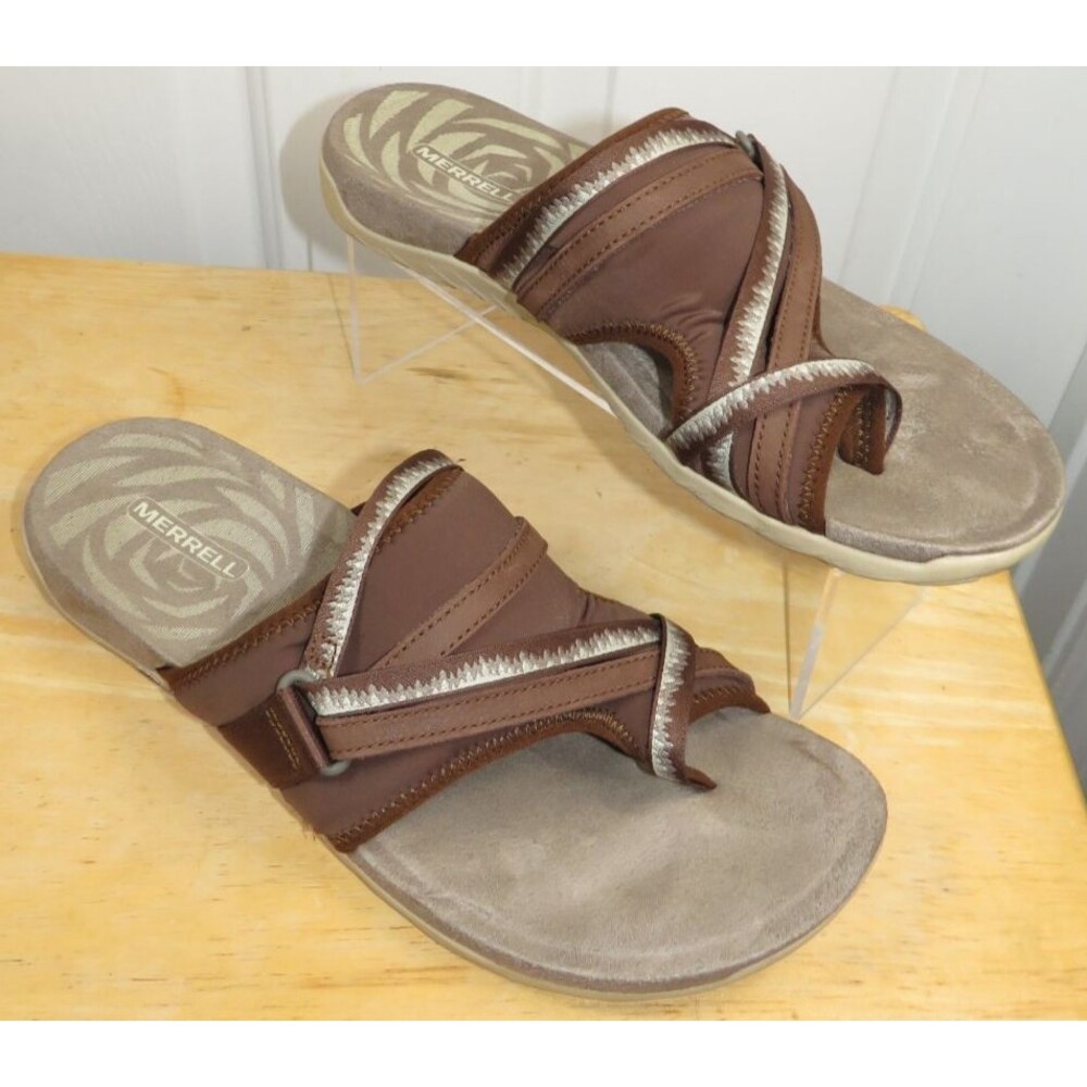 Merrell Terran 3 Cush Post Thong Toe Loop Dark Earth Strap Sandals Womens Sz 11
